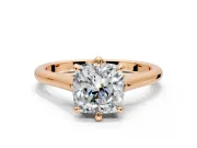 Solitaire Engagement Ring Setting for Cushion Cut Center with Cathedral Band and Prong Head in Rose Gold