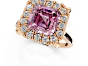 Single Halo Engagement Ring Setting for Fancy Pink Asscher Cut Center with Corner Claws, Plain Band and Prong Head in Rose Gold
