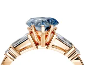Bar-Set Engagement Ring Setting for Fancy Blue Heart-Shaped Center with Tapered Baguette Accents and Prong Head in Rose Gold