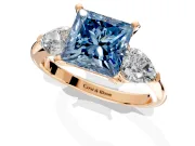3 Stone Engagement Ring Setting for Fancy Blue Princess Cut Center with Large Pear-Shaped Accents and Prong Head in Rose Gold