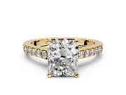 Solitaire Engagement Ring Setting for Radiant Cut Center with Crossover Accents and Prong Head in Yellow Gold