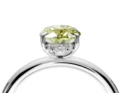 Hidden Halo Engagement Ring Setting for Fancy Yellow Oval Center with Thin Rounded Band and Prong Head in Platinum