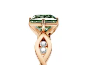Solitaire Engagement Ring Setting for Fancy Green Princess Cut Center with Accented Twist Band and Leaf Prong Head in Rose Gold