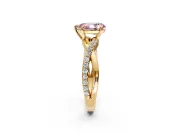 Crossover Engagement Ring Setting for Fancy Pink Pear-Shaped Center with Pave and Plain Strands and Prong Head in Yellow Gold