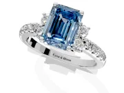 Paired Accent Engagement Ring Setting for Fancy Blue Emerald Cut Center with Pave Band and Prong Head in Sterling Silver