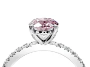 Solitaire Engagement Ring Setting for Fancy Pink Oval Center with Fine Pave Band and Claw Prong Head in Sterling Silver