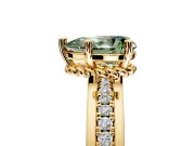 Solitaire Engagement Ring Setting for Fancy Green Pear-Shaped Center with Raised Channel Band and Prong Head in Yellow Gold