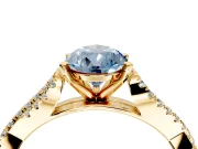 Solitaire Engagement Ring Setting for Fancy Blue Pear-Shaped Center with Twisted Pave Split Shank and Prong Head in Yellow Gold