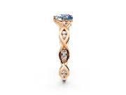 Solitaire Engagement Ring Setting for Fancy Blue Heart-Shaped Center with Accented Twist Band and Leaf Prong Head in Rose Gold