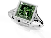 Solitaire Engagement Ring Setting for Fancy Green Princess Cut Center with V Split Shank and Bezel Head in Platinum