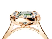 Single Halo Engagement Ring Setting for Fancy Green Radiant Cut Center with Corner Claws, Plain Band and Prong Head in Rose Gold