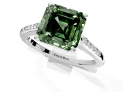 Solitaire Engagement Ring Setting for Fancy Green Asscher Cut Center with Channel Accents and Prong Head in White Gold