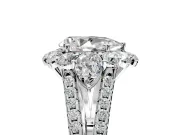 Halo Engagement Ring Setting for Pear-Shaped Center with Two-Strand Split Shank and Prong Head in Platinum