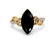 Leaf Motif Engagement Ring Setting for Fancy Black Marquise Center with Pave Band and Prong Head in Yellow Gold