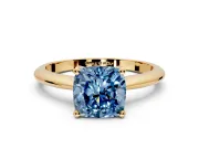 Solitaire Engagement Ring Setting for Fancy Blue Cushion Cut Center with Knife Ridge Band and Claw Prong Head in Yellow Gold