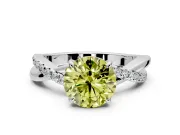 Crossover Engagement Ring Setting for Fancy Yellow Round Cut Center with Pave and Plain Strands and Prong Head in Sterling Silver