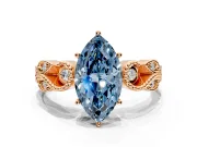 Leaf Engagement Ring Setting for Fancy Blue Marquise Center with Milgrain Accent Band and Prong Head in Rose Gold