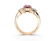 3 Stone Engagement Ring Setting for Fancy Pink Emerald Cut Center with Matching Side Accents and Prong Head in Rose Gold
