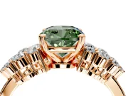 Cluster Engagement Ring Setting for Fancy Green Cushion Cut Center with 2-Row Shoulder Clusters and Prong Head in Rose Gold
