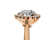 Starburst Halo Engagement Ring Setting for Heart-Shaped Center with Thin Round-Wire Band and Prong Head in Rose Gold