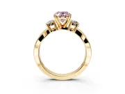 3 Stone Engagement Ring Setting for Fancy Pink Oval Center with Pave Twist Band and Prong Head in Yellow Gold