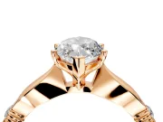 Solitaire Engagement Ring Setting for Marquise Center with Carved Leaf Shoulders and Prong Head in Rose Gold