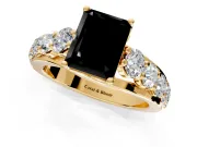 Solitaire Engagement Ring Setting for Fancy Black Radiant Cut Center with Graduated Shared Prongs and Prong Head in Yellow Gold