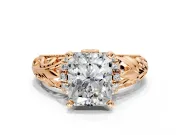 Solitaire Engagement Ring Setting for Radiant Cut Center with Filigree Accent Basket and Prong Head in Rose Gold