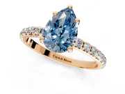 Solitaire Engagement Ring Setting for Fancy Blue Pear-Shaped Center with Micro Pave Band and Prong Head in Rose Gold