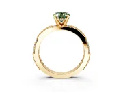 Solitaire Engagement Ring Setting for Fancy Green Oval Center with Milgrain-Edged Pave Band and Prong Head in Yellow Gold