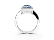 Halo Engagement Ring Setting for Fancy Blue Princess Cut Center with Heart-Shaped Openwork, Pave Band and Prong Head in White Gold