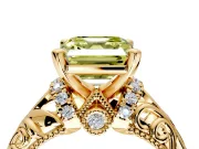 Solitaire Engagement Ring Setting for Fancy Yellow Asscher Cut Center with Filigree Accent Basket and Prong Head in Yellow Gold