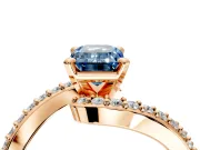 Solitaire Engagement Ring Setting for Fancy Blue Emerald Cut Center with Pave Bypass Swirl Band and Prong Head in Rose Gold