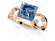 Solitaire Engagement Ring Setting for Fancy Blue Princess Cut Center with Criss-Cross Accent Band and Prong Head in Rose Gold
