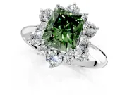 Small-Accent Cluster Halo Engagement Ring Setting for Fancy Green Radiant Cut Center with Plain Band and Prong Head in Sterling Silver