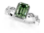 Milgrain Bezel Engagement Ring Setting for Fancy Green Emerald Cut Center with Marquise Stations and Bezel Head in Platinum