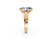 3 Stone Engagement Ring Setting for Fancy Blue Marquise Center with Raised Basket Heads and Prong Head in Rose Gold
