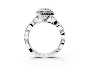 Halo Engagement Ring Setting for Princess Cut Center with Pave and Plain Twist Band and Prong Head in Platinum