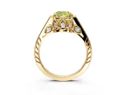 Cathedral Engagement Ring Setting for Fancy Yellow Cushion Cut Center with Antique-Style Pave Band and Prong Head in Yellow Gold
