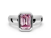 Solitaire Engagement Ring Setting for Fancy Pink Emerald Cut Center with Wide Band and Bezel Head in White Gold