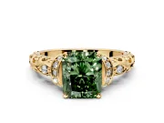 Solitaire Engagement Ring Setting for Fancy Green Radiant Cut Center with Filigree Band and Prong Head in Yellow Gold