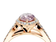 Halo Engagement Ring Setting for Fancy Pink Marquise Center with Narrow Pave Split Shank and Prong Head in Rose Gold
