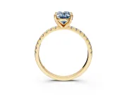 Solitaire Engagement Ring Setting for Fancy Blue Oval Center with Fine Pave Narrow Band and Prong Head in Yellow Gold