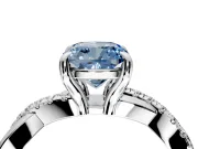Solitaire Engagement Ring Setting for Fancy Blue Cushion Cut Center with Half-Pave Crossover Band and Prong Head in Sterling Silver