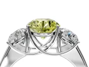 3 Stone Engagement Ring Setting for Fancy Yellow Round Cut Center with Raised Basket Heads and Prong Head in Platinum