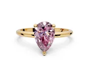 Minimalist Solitaire Engagement Ring Setting for Fancy Pink Pear-Shaped Center with Thin Band and Prong Head in Yellow Gold