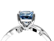 Solitaire Engagement Ring Setting for Fancy Blue Emerald Cut Center with Pave and Plain Crossover Band and Prong Head in White Gold