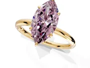 Low-Set Solitaire Engagement Ring Setting for Fancy Pink Marquise Center with Thin Plain Band and Prong Head in Yellow Gold