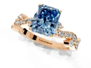 Solitaire Engagement Ring Setting for Fancy Blue Radiant Cut Center with Bar-Station Pave Twist and Prong Head in Rose Gold