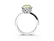 Floral Halo Engagement Ring Setting for Fancy Yellow Asscher Cut Center with Pave Band and Prong Head in Platinum